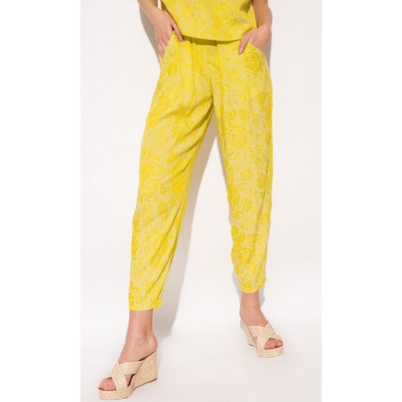 FORTE FORTE Singing Bloom Yellow Floral Pull On Ankle Trouser Pants Sz 4 S Small - Picture 1 of 9